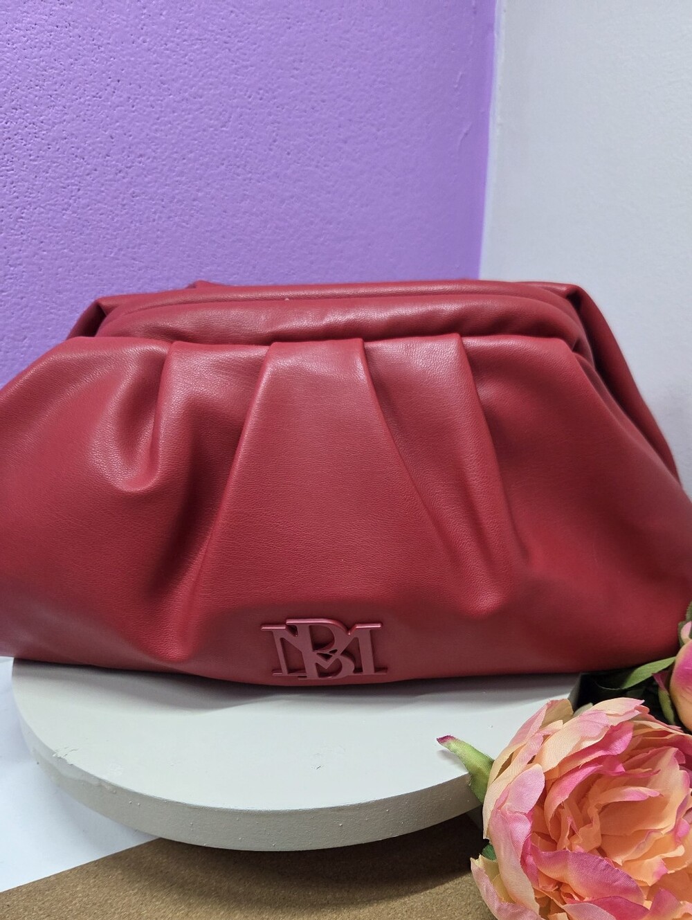 NWT Badgley Mischka Wrapped Frame Clutch Bag Red Vegan Leather Crossbody New